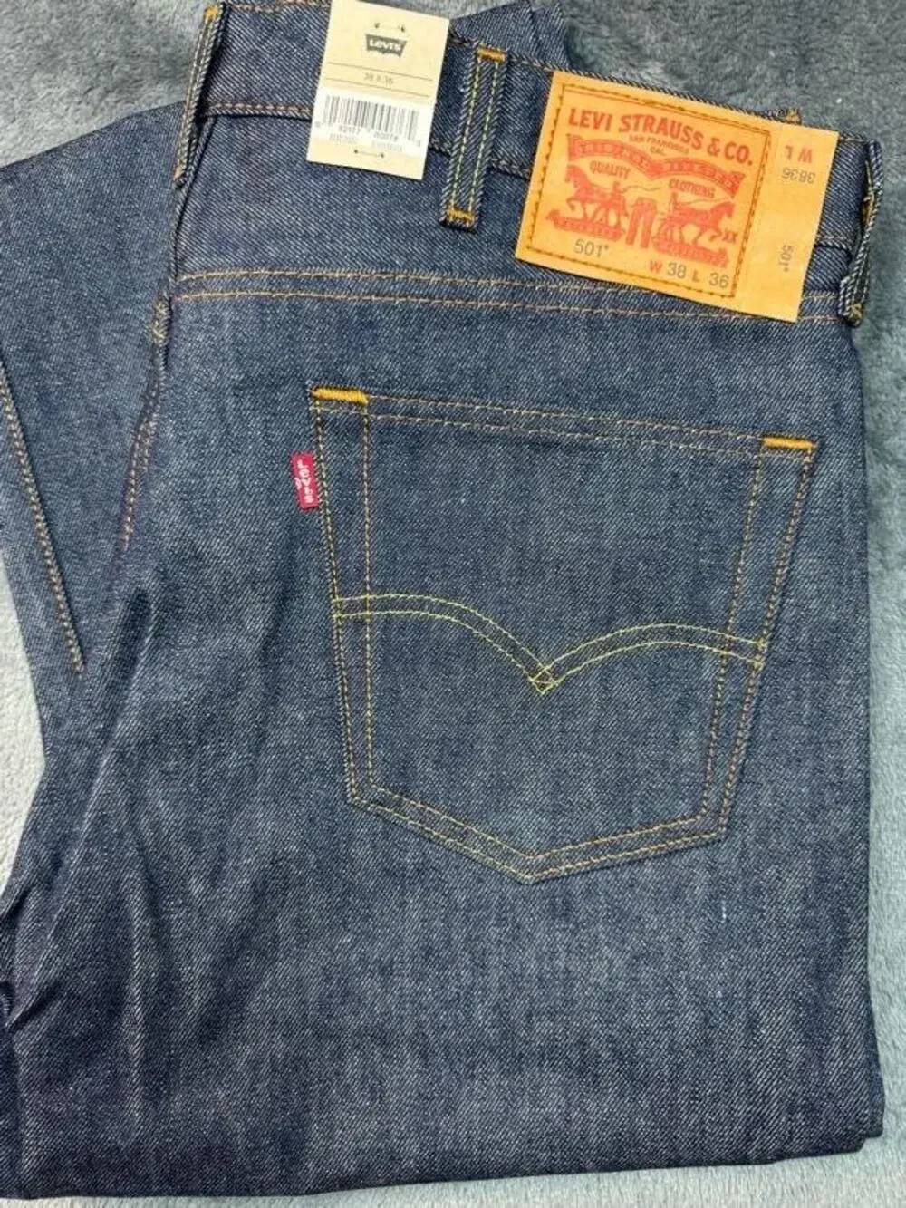 Levi's 501 Jeans Mens 38x36 Blue Raw Straight Button Fly Shrink-To-Fit Denim